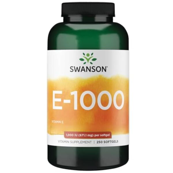 Swanson, Natural E-1000, Vitamine E Haute Dosée, 1000 UI, Dépôt, 1 Capsule tous les 5 Jours, 250 Capsules molles, Testé en Laboratoire, Sans Gluten, Sans OGM