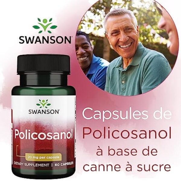 Swanson, Policosanol, 20mg, Extrait de Canne à Sucre, 60 Capsules, Hautement Dosé, Testé en Laboratoire, Sans Gluten, Sans Soja, Sans OGM – Image 3