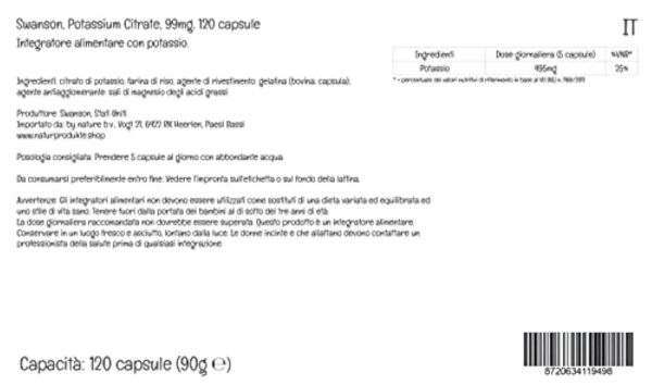 Swanson, Potassium Citrate (Citrate de Potassium), 99mg de Potassium par Capsule, 120 Capsule, Haute Dosé, Testé en Laboratoire, Sans Soja, Sans Gluten, Sans OGM – Image 6