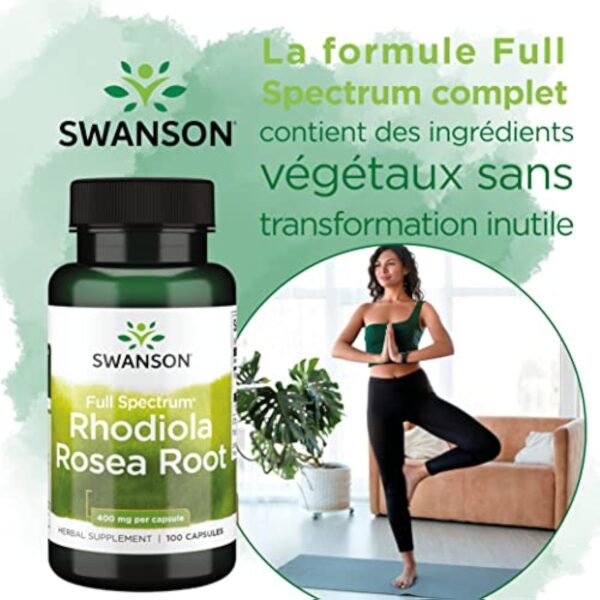 Swanson, Rhodiola Rosea Root (Extrait de Racine de Rose), 400mg, 100 Capsules, Hautement Dosé, Testé en Laboratoire, Sans Soja, Sans Gluten, Sans OGM – Image 4