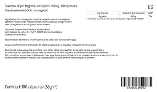 Swanson, Triple Magnesium Complex, avec 400mg de Magnésium par Capsule, 100 Capsules végétaliennes, Haute Dosé, Testé en Laboratoire, Végétariennes, Sans Soja, Sans Gluten, Sans OGM – Image 7