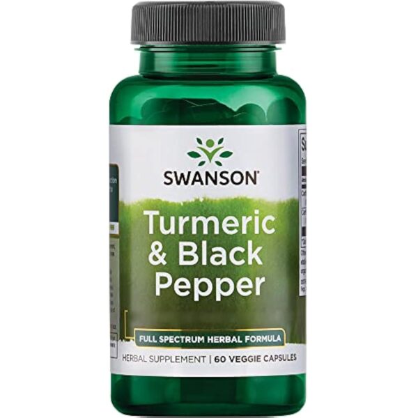 Swanson, Turmeric & Black Pepper (Curcuma & Poivre noir), 600mg, 60 Capsules végétaliennes, Testé en Laboratoire, Sans Soja, Végétarien, Sans Gluten, Sans OGM