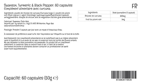 Swanson, Turmeric & Black Pepper (Curcuma & Poivre noir), 600mg, 60 Capsules végétaliennes, Testé en Laboratoire, Sans Soja, Végétarien, Sans Gluten, Sans OGM – Image 5