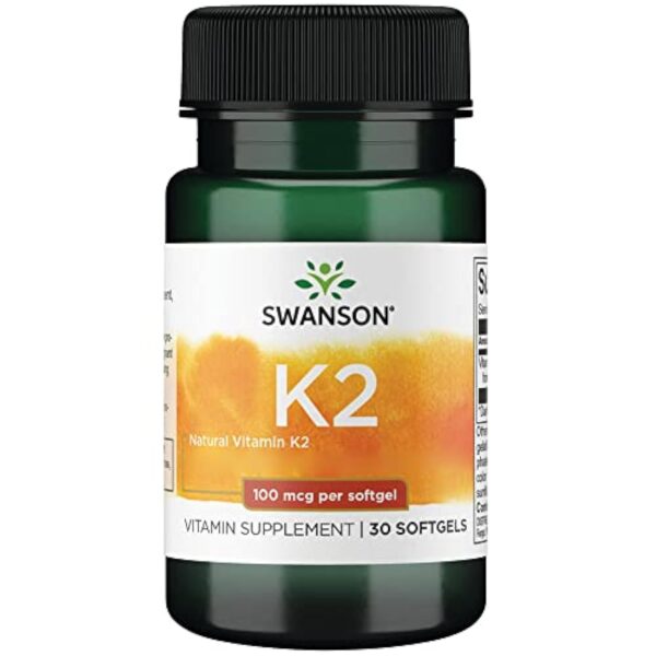 Swanson, Vitamine K2 (Ménaquinone MK-7), 100mcg, 30 Capsules molles, Haute Dosé, Testé en Laboratoire, Sans Soja, Sans Gluten, Sans OGM