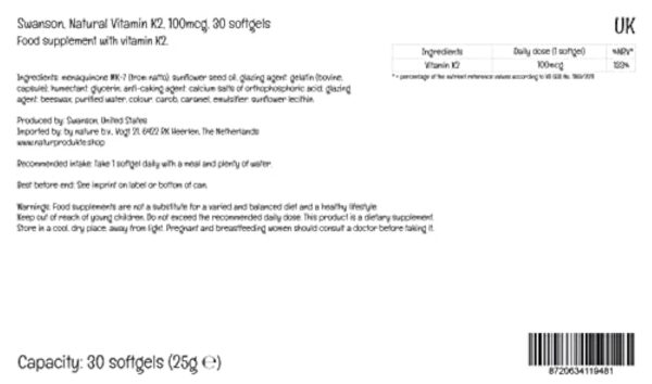 Swanson, Vitamine K2 (Ménaquinone MK-7), 100mcg, 30 Capsules molles, Haute Dosé, Testé en Laboratoire, Sans Soja, Sans Gluten, Sans OGM – Image 4