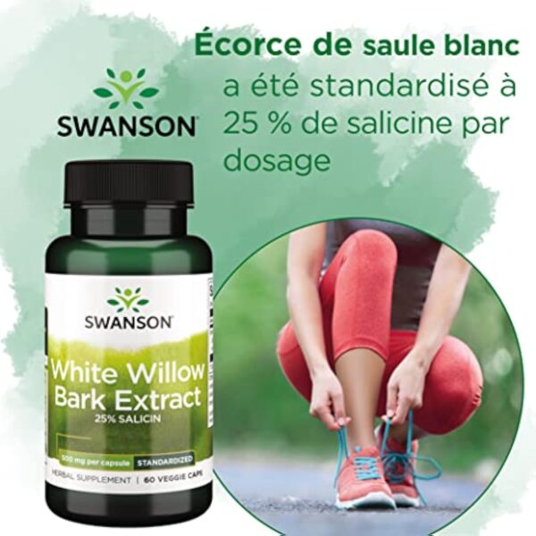 Swanson, White Willow Bark Extract (Extrait d'Écorce de Saule Blanc), 500mg, 60 Capsules végétaliennes, Hautement Dosées, Testées en Laboratoire, Végétariennes, Sans Soja, Sans Gluten, Sans OGM – Image 4