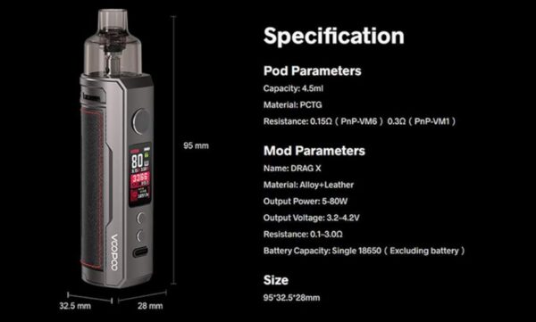 VOOPOO Drag X 80W 4.5ML Kit Cigarettes électroniques Kit de démarrage - Pas de batterie, sans e liquide, sans nicotine (Bronze Knight) – Image 6