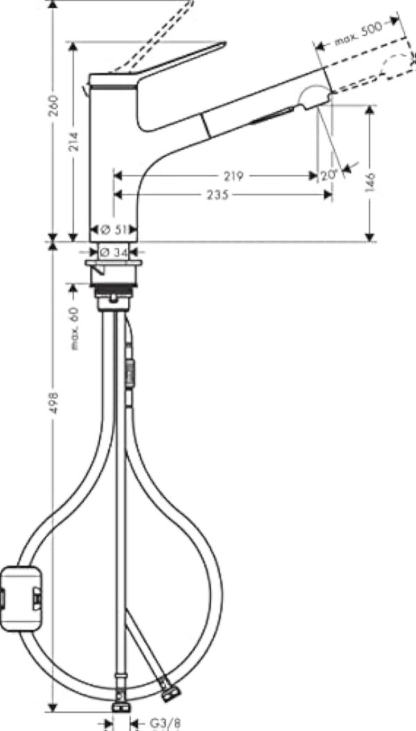 hansgrohe Zesis M33 - Mitigeur de cuisine avec douchette extractible, 2 jet, Robinet avec hauteur sous bec 150 mm, Robinetterie avec bec pivotant et extensible, Chromé – Image 10