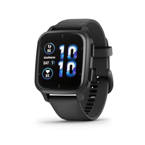 Garmin Venu Sq 2 – Music Edition - Montre connectée GPS Multisports avec écran AMOLED et Suivi santé - Gray avec Bracelet Noir - Boîtier 40 mm