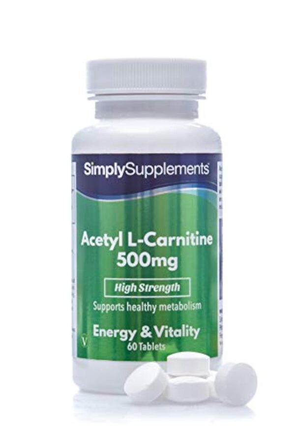 Acétyl L-Carnitine 500mg | Enrichi en vitamine B6 | 60 Comprimés | Adapté aux végétaliens | Jusqu’à 2 mois de bienfaits | SimplySupplements