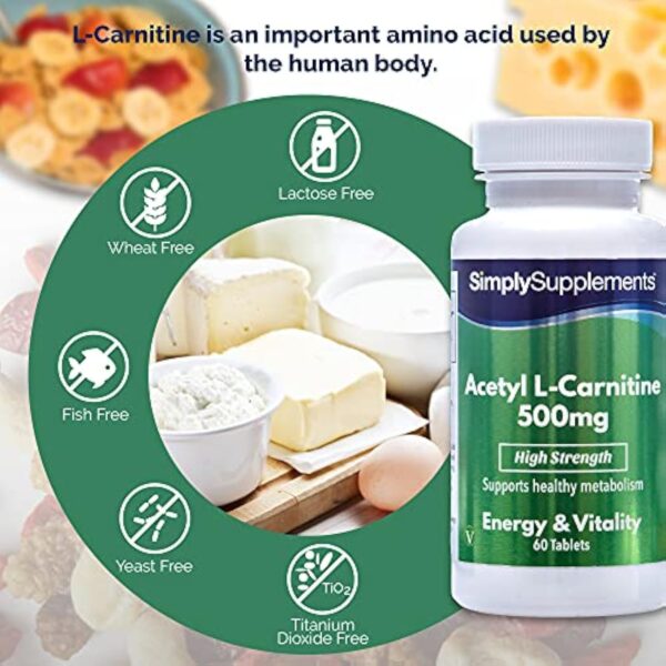 Acétyl L-Carnitine 500mg | Enrichi en vitamine B6 | 60 Comprimés | Adapté aux végétaliens | Jusqu’à 2 mois de bienfaits | SimplySupplements – Image 4