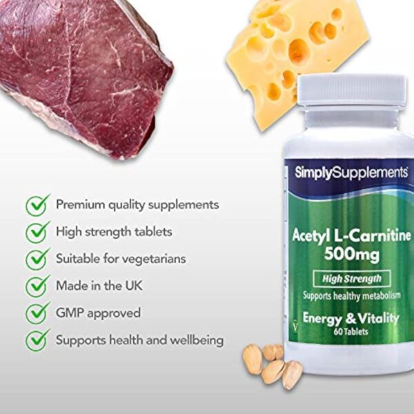 Acétyl L-Carnitine 500mg | Enrichi en vitamine B6 | 60 Comprimés | Adapté aux végétaliens | Jusqu’à 2 mois de bienfaits | SimplySupplements – Image 5