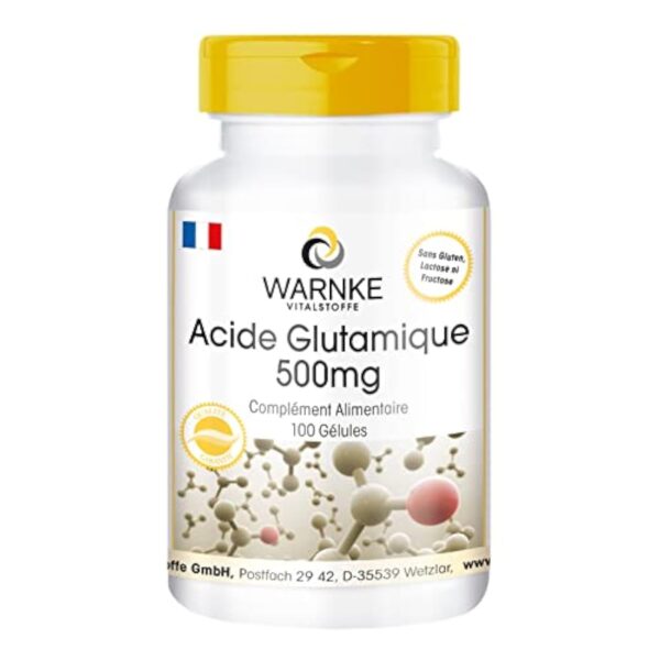 Acide Glutamique 500mg - 100 gélules - Végétarien - Substance pure sans additifs | Warnke Vitalstoffe - Qualité des pharmacies allemandes