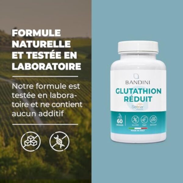 Bandini® Glutathion Fort 250 mg par Gélule | L-Glutathion Setria Bioactif Réduit | 60 Gélules | Complément à Haut Dosage et Absorption | Puissant Antioxydant Naturel Foie | Capsules végétaliennes – Image 6