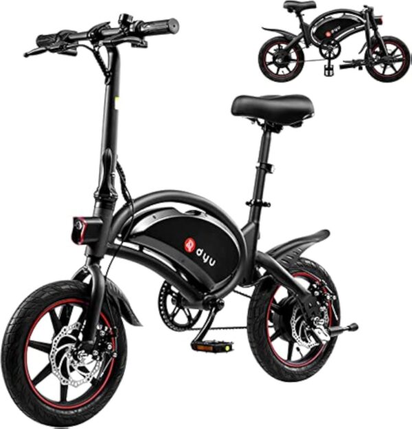 DYU Vélo Électrique Pliable,14 Pouces Vélo Électrique Portable,Smart E-Bike avec 3 Modes de Conduite, Pédalage Assisté, Hauteur Réglable, Portable Compact, Adulte Unisexe