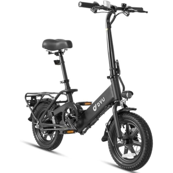 DYU Vélo Électrique, 14" Vélo Électrique Pliable, Mini Ebike avec Pedal Assist, 36V 7,5Ah Batterie, Réglable en Hauteur, Veilleuses, Hauteur Réglable, Frein à Double Disque, Compact et Portable