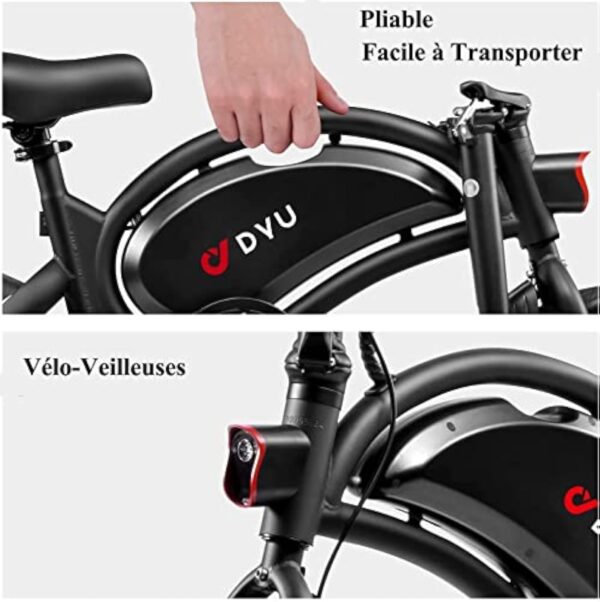 DYU Vélo Électrique Pliable,14 Pouces Vélo Électrique Portable,Smart E-Bike avec 3 Modes de Conduite, Pédalage Assisté, Hauteur Réglable, Portable Compact, Adulte Unisexe – Image 5