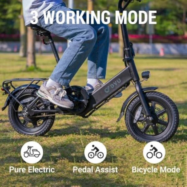 DYU Vélo Électrique, 14" Vélo Électrique Pliable, Mini Ebike avec Pedal Assist, 36V 7,5Ah Batterie, Réglable en Hauteur, Veilleuses, Hauteur Réglable, Frein à Double Disque, Compact et Portable – Image 6