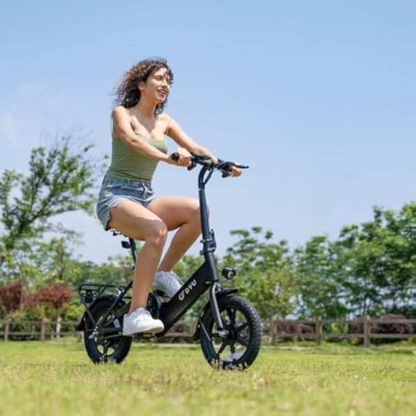 DYU Vélo Électrique, 14" Vélo Électrique Pliable, Mini Ebike avec Pedal Assist, 36V 7,5Ah Batterie, Réglable en Hauteur, Veilleuses, Hauteur Réglable, Frein à Double Disque, Compact et Portable – Image 9