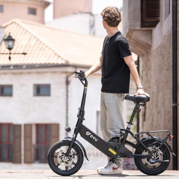 DYU Vélo Électrique, 14" Vélo Électrique Pliable, Mini Ebike avec Pedal Assist, 36V 7,5Ah Batterie, Réglable en Hauteur, Veilleuses, Hauteur Réglable, Frein à Double Disque, Compact et Portable – Image 10