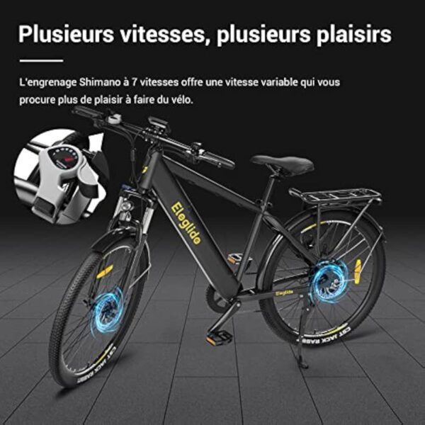 Eleglide T1 Vélo électrique de Montagne, Moteur 250W Batterie 36V 13Ah, Shimano 7 Vitesses, 27,5" VTT Adulte, E-Bike Urbain pour Homme Femme, Vélo de Ville Frien à Double Disque,VTC – Image 4