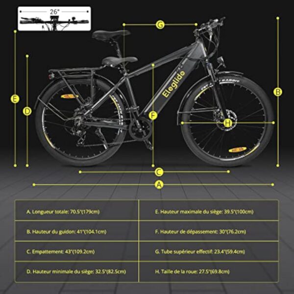 Eleglide T1 Vélo électrique de Montagne, Moteur 250W Batterie 36V 13Ah, Shimano 7 Vitesses, 27,5" VTT Adulte, E-Bike Urbain pour Homme Femme, Vélo de Ville Frien à Double Disque,VTC – Image 7