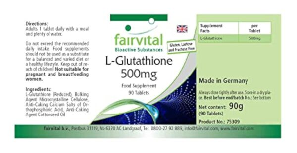 Fairvital | L-Glutathion 500mg - boite de 3 mois - VEGAN - Fortement dosé - 90 comprimés – Image 4