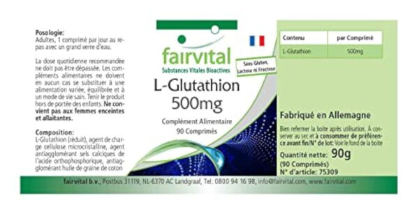 Fairvital | L-Glutathion 500mg - boite de 3 mois - VEGAN - Fortement dosé - 90 comprimés – Image 5