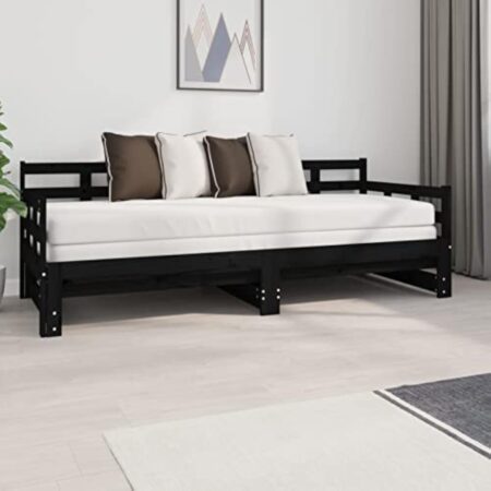 Festnight canape Convertible,lit Coulissant 2 Personnes, Lit d’Invité,Lit de Jour, Lit Double en Bois,lit Banquette,Banquette Convertible-Noir-2x (80 x 200) cm