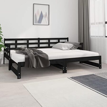 Festnight canape Convertible,lit Coulissant 2 Personnes, Lit d’Invité,Lit de Jour, Lit Double en Bois,lit Banquette,Banquette Convertible-Noir-2x (80 x 200) cm – Image 4