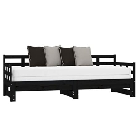 Festnight canape Convertible,lit Coulissant 2 Personnes, Lit d’Invité,Lit de Jour, Lit Double en Bois,lit Banquette,Banquette Convertible-Noir-2x (80 x 200) cm – Image 5