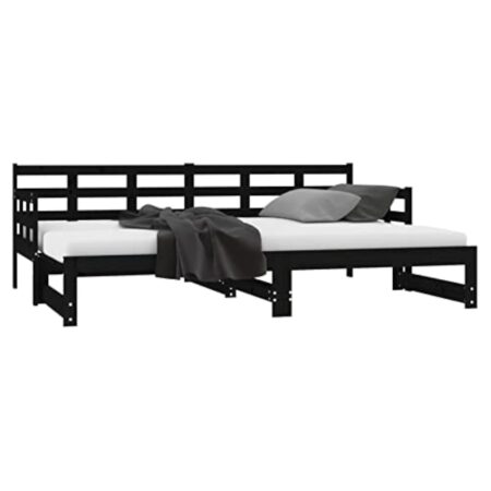 Festnight canape Convertible,lit Coulissant 2 Personnes, Lit d’Invité,Lit de Jour, Lit Double en Bois,lit Banquette,Banquette Convertible-Noir-2x (80 x 200) cm – Image 6