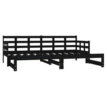 Festnight canape Convertible,lit Coulissant 2 Personnes, Lit d’Invité,Lit de Jour, Lit Double en Bois,lit Banquette,Banquette Convertible-Noir-2x (80 x 200) cm – Image 9