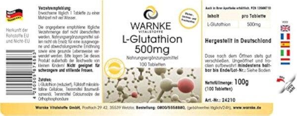 L-Glutathion 500mg - 100 comprimés - Végan - Forne réduite | Warnke Vitalstoffe - Qualité des pharmacies allemandes – Image 3