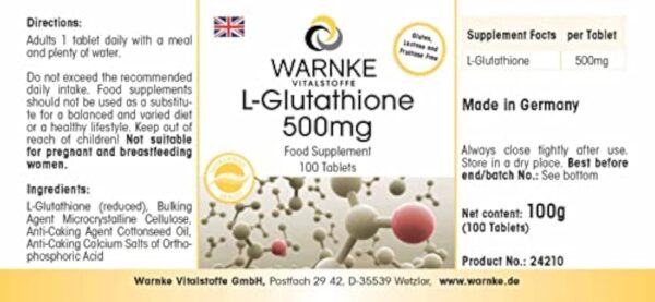 L-Glutathion 500mg - 100 comprimés - Végan - Forne réduite | Warnke Vitalstoffe - Qualité des pharmacies allemandes – Image 4