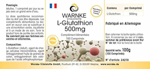 L-Glutathion 500mg - 100 comprimés - Végan - Forne réduite | Warnke Vitalstoffe - Qualité des pharmacies allemandes – Image 5