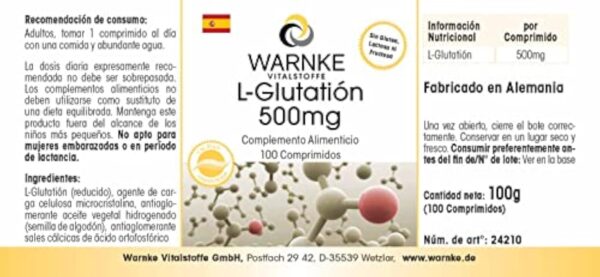 L-Glutathion 500mg - 100 comprimés - Végan - Forne réduite | Warnke Vitalstoffe - Qualité des pharmacies allemandes – Image 6