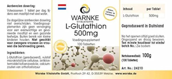 L-Glutathion 500mg - 100 comprimés - Végan - Forne réduite | Warnke Vitalstoffe - Qualité des pharmacies allemandes – Image 8