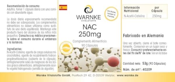 NAC 250mg - 90 gélules - N-acétylcystéine - hautement dosé - végétalien | Warnke Vitalstoffe - Qualité des pharmacies allemandes – Image 6