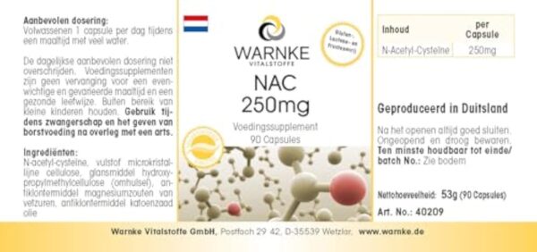 NAC 250mg - 90 gélules - N-acétylcystéine - hautement dosé - végétalien | Warnke Vitalstoffe - Qualité des pharmacies allemandes – Image 8