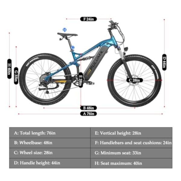 PULUMA PH001 Vélo électrique de montagne électrique de 27,5" avec batterie Panasonic 48 V 20 Ah avec pneus à assistance au pédalage 69,5 x 6,8 cm, freins à disque hydrauliques, cadre en alliage – Image 6