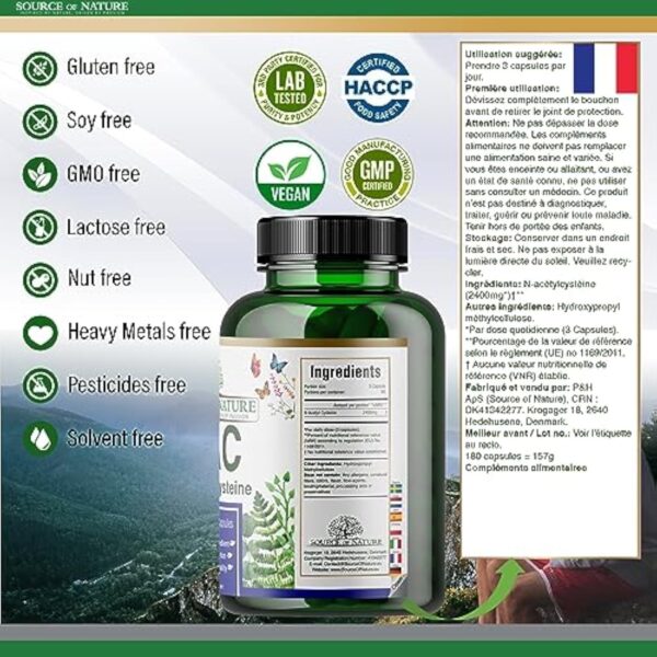 Source of Nature | NAC | 180 Gélules | 800mg | N-Acetyl Cysteine | Végan | Production de l'UE – Image 7