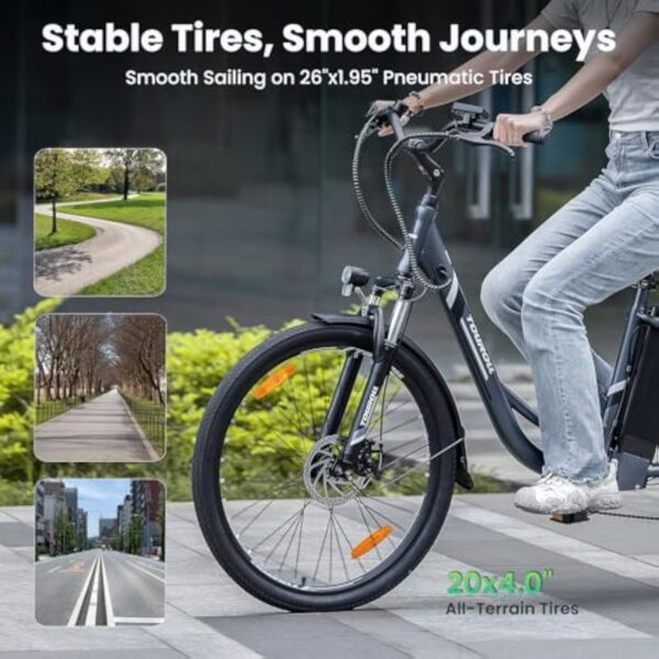 Touroll B1 Vélo Électrique, 26" vélo électrique Urbain avec 36V 15.6Ah Batterie Amovible, Vélo de Ville électrique 250W, 7 Vitesses, E-Bike Urbain pour Adulte – Image 7