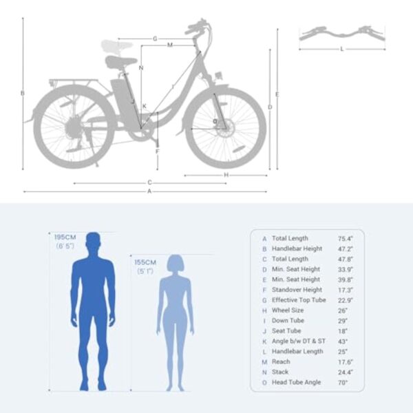 Touroll B1 Vélo Électrique, 26" vélo électrique Urbain avec 36V 15.6Ah Batterie Amovible, Vélo de Ville électrique 250W, 7 Vitesses, E-Bike Urbain pour Adulte – Image 9