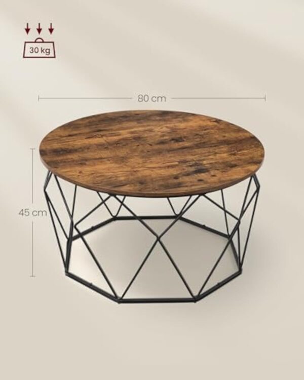 VASAGLE Table Basse Ronde, Meuble de Salon, Cadre en Acier, pour Salon, Chambre, Bureau, Style Industriel, Marron Rustique et Noir LCT040B01 – Image 6