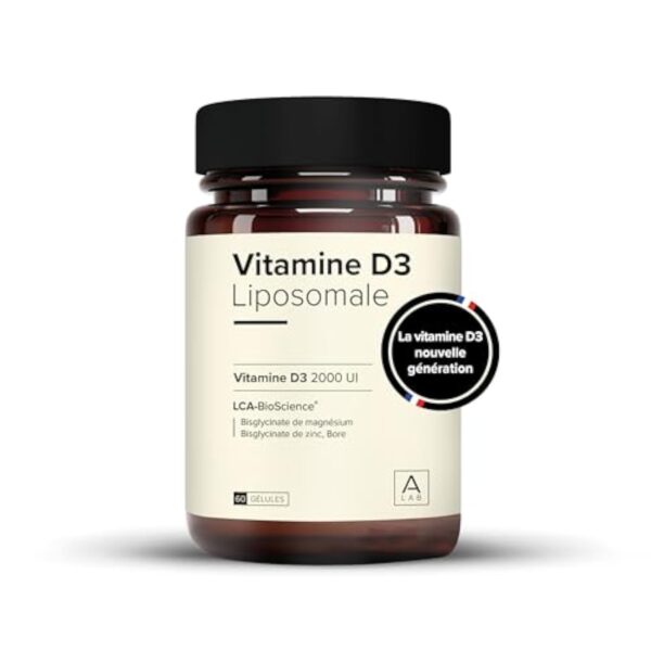 A-LAB Vitamine D3 Liposomale 2000 UI - Assimilation Renforcée - Complément Alimentaire Défenses Naturelles, Immunité, Musculaire - 60 gélules, 60 jours de prise - Fabriqué en France