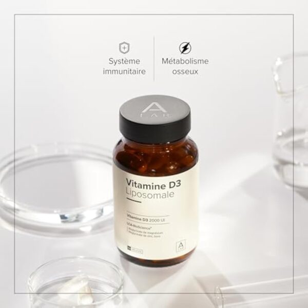 A-LAB Vitamine D3 Liposomale 2000 UI - Assimilation Renforcée - Complément Alimentaire Défenses Naturelles, Immunité, Musculaire - 60 gélules, 60 jours de prise - Fabriqué en France – Image 5