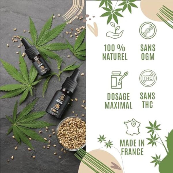 ARTISAM | Huile de CBD PURE H 20% Pressée à Froid | Huile de Graines de chanvre | Formule Premium Fabriquée en France | Sommeil Puissant | cdb Hemp Oil herbe puff hhc 10ml – Image 3