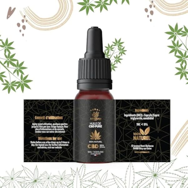 ARTISAM | Huile de CBD PURE H 20% Pressée à Froid | Huile de Graines de chanvre | Formule Premium Fabriquée en France | Sommeil Puissant | cdb Hemp Oil herbe puff hhc 10ml – Image 8