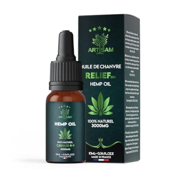 ARTISAM | Meilleur Huile de Graines de Chanvre Sativa PURE H 30% 3000mg Pressée à Froid 10 ml | Chanvre bio | Formule Premium Made in France Huile Sommeil Puissant Hemp Oil herbe puff fleurs infusion